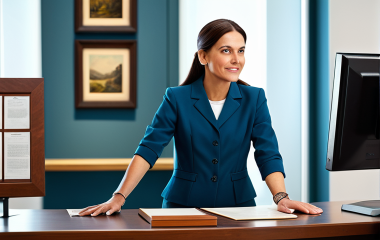 **

"A professional female administrator, fully clothed in a modest business casual outfit, assisting visitors at a brightly lit museum information desk, appropriate attire, safe for work, perfect anatomy, correct proportions, natural pose, family-friendly, high resolution, professional photography."

**