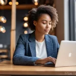 Home 15 행정관리사 실무에서 자주 쓰는 도구 - A contemporary female professional in her early 30s, dressed in smart casual attire, sits comfortabl...