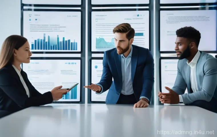 행정관리사 시험 패턴 및 경향 분석 - A diverse group of 3-4 young professionals (men and women, mid-20s to late 30s) in smart business ca...