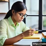 Home 17 행정관리사 강의 추천 및 후기 - **Image Prompt:** A young woman in her early 20s, wearing a neatly buttoned pastel-colored blouse an...